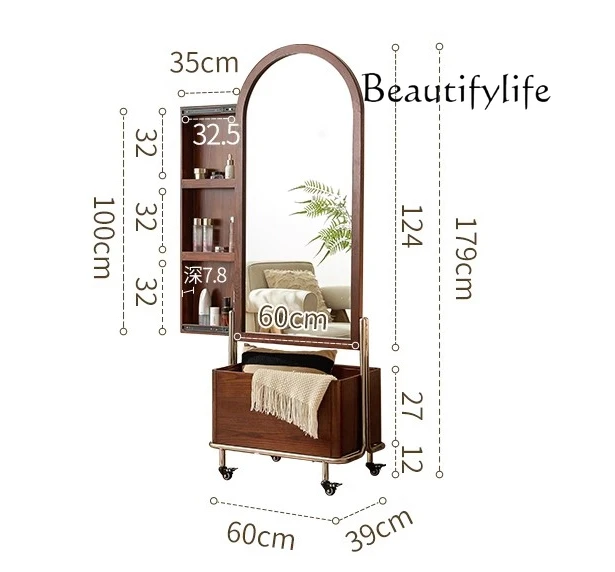 New Chinese solid wood full-body mirror household bedroom floor-to-ceiling integrated locker full-length mirror