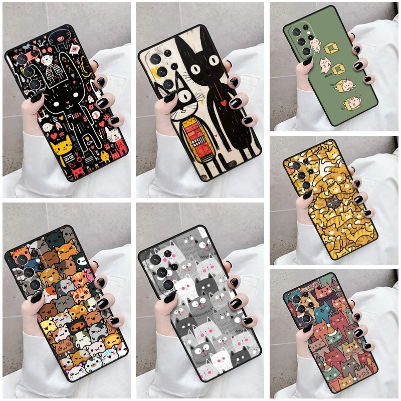 

Чехол для телефона Samsung Galaxy S24 S23 S21fe S22 Ultra Plus Note 10 20 S8 S9 S10, чехол с забавными котами, милый мультяшный