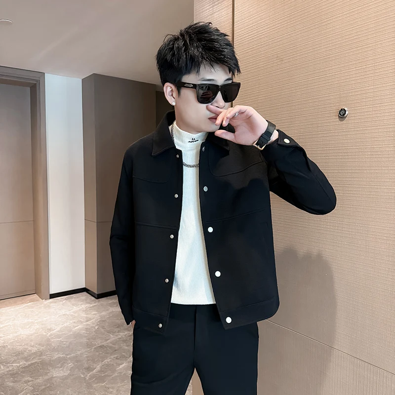 

Slim Fit Pure Color Collared Jaet for Young Men Small Size XS Autumn Winter New Arrival Casual Top Youth Faion Polyester ...