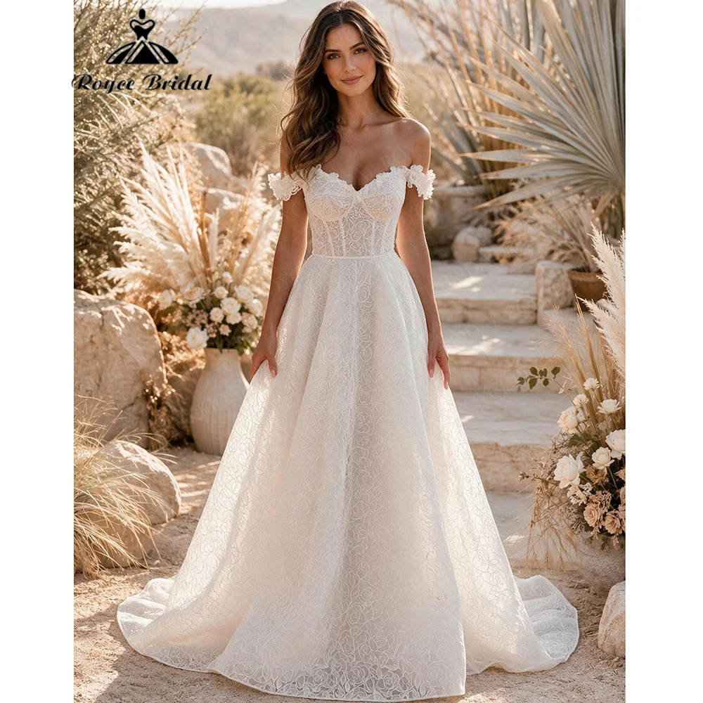 Roycebridal Sexy Flowers Lace A Line Wedding Dresses 2027 Off The Shoulder Beach Bridal Gown Customized vestido de novia