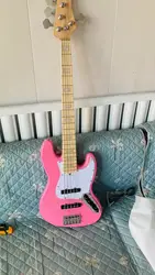 High quality classic 5-string bass electric guitar, custom pink large grain silver pink, active pickup, free shipping