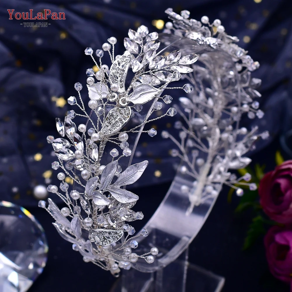 YouLaPan Copricapo da sposa in cristallo Fascia per foglie in lega per spose Accessori per capelli da sposa Copricapo da principessa Tiara per spettacoli HP272