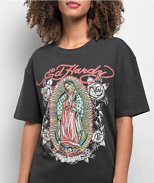 Camiseta de algodón con estampado gráfico de Mary Ed Hardy Y2k Tattoo Art Street Trendy Brand para hombre y mujer, ropa de calle de verano