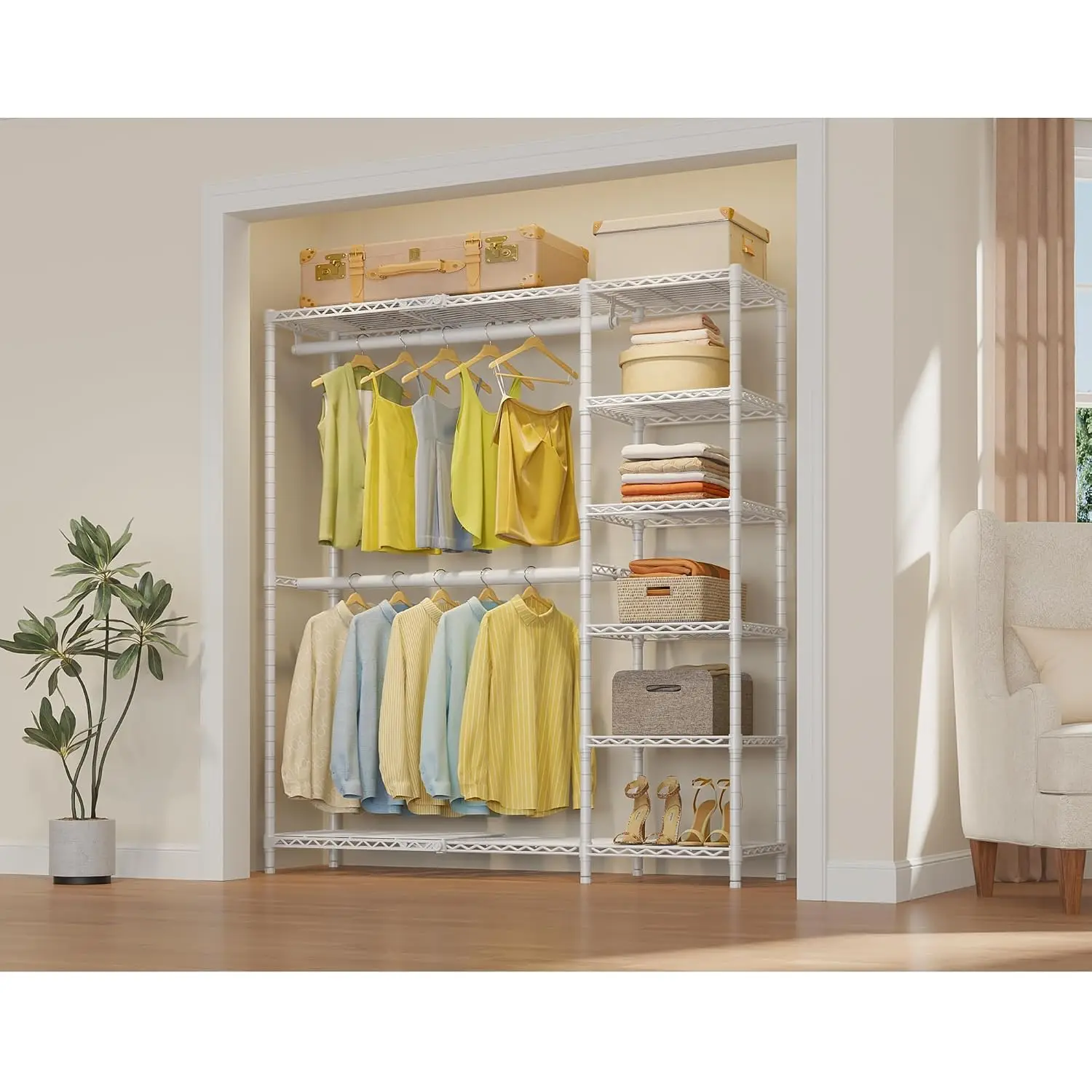 Expandable Clothes Rack Portable Closet Organizer System White, Customized