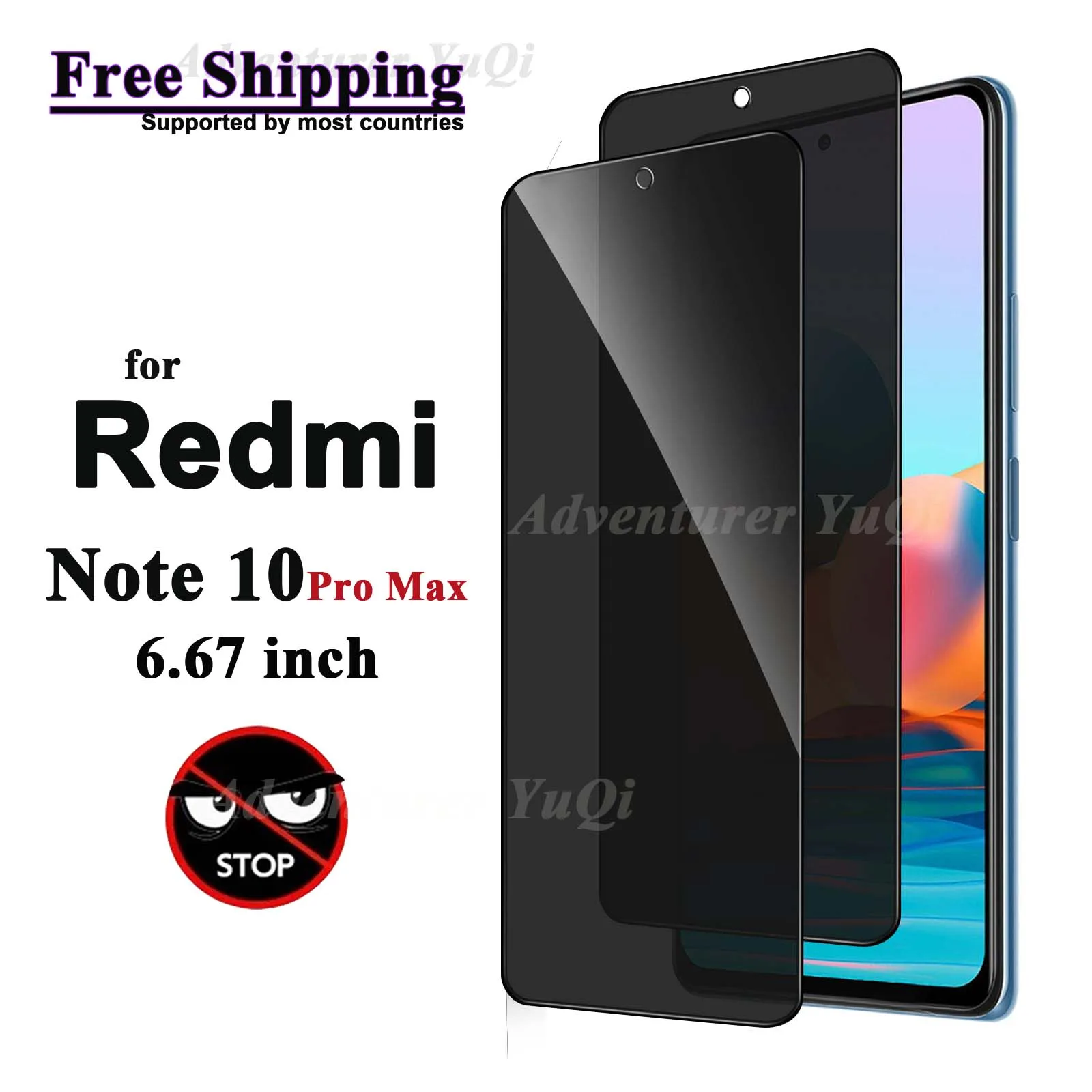 

Anti Spy Screen Protector For Xiaomi Redmi Note 10 Pro Max 6.67 inch Tempered Glass Privacy Peep Scratch 9H Case Fit High Alumin