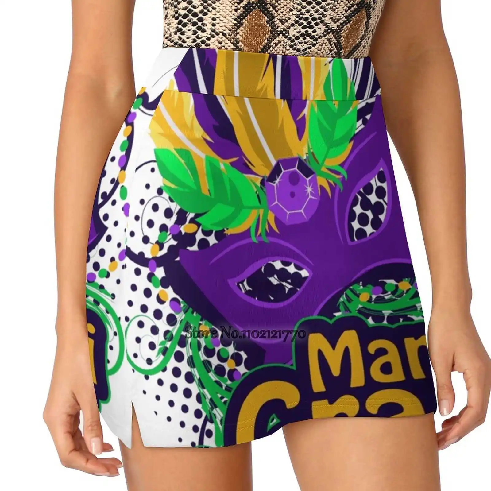 

Mardi Gras T Shirt Mardi Gras Festival Gift Women Sports Lining Skirt Tennis Dance Fitness Short Printed Skirts Mardi Gras