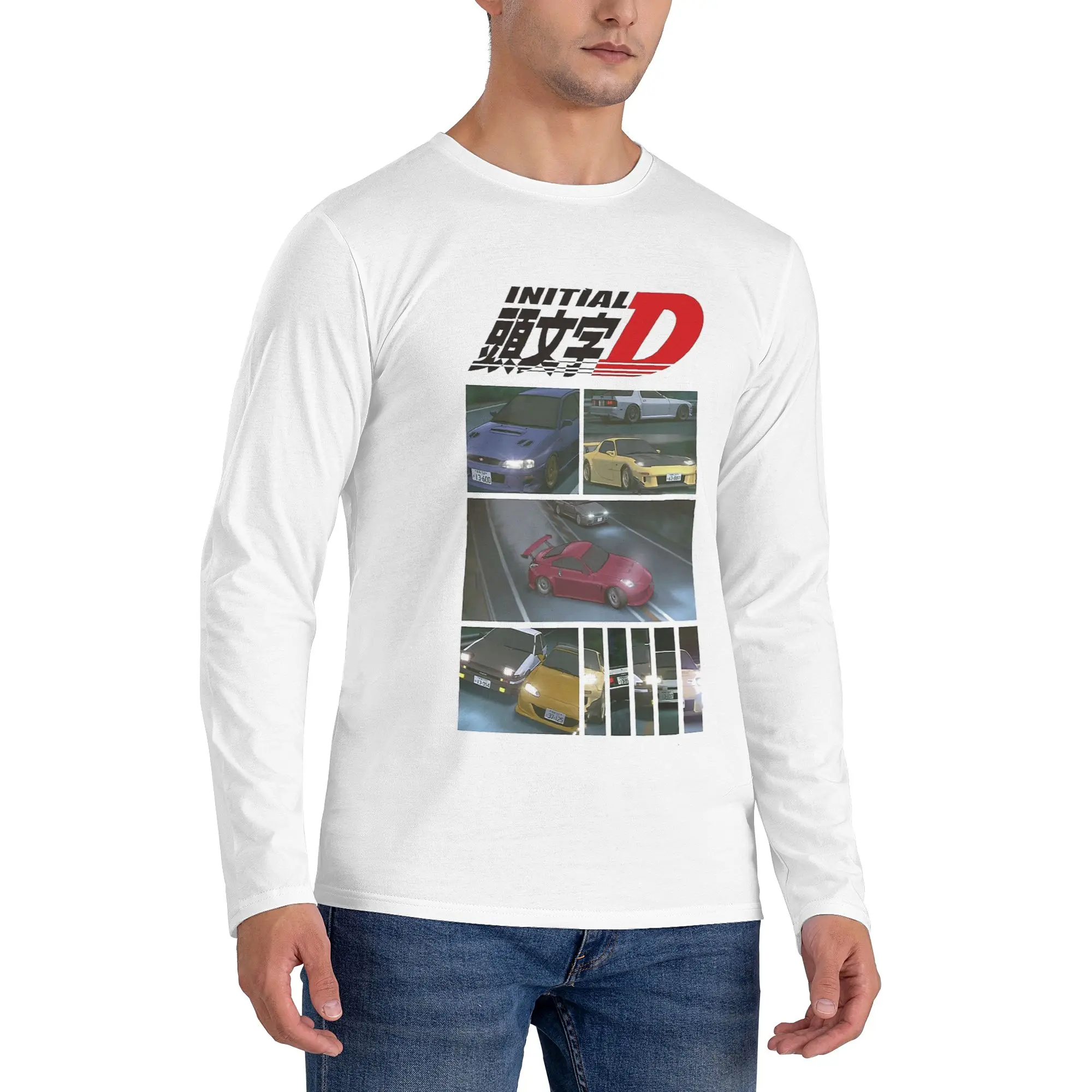

Мужская футболка с длинными рукавами Initial D Neon Ae86, дышащие футболки с круглым вырезом, весенние и осенние мужские топы