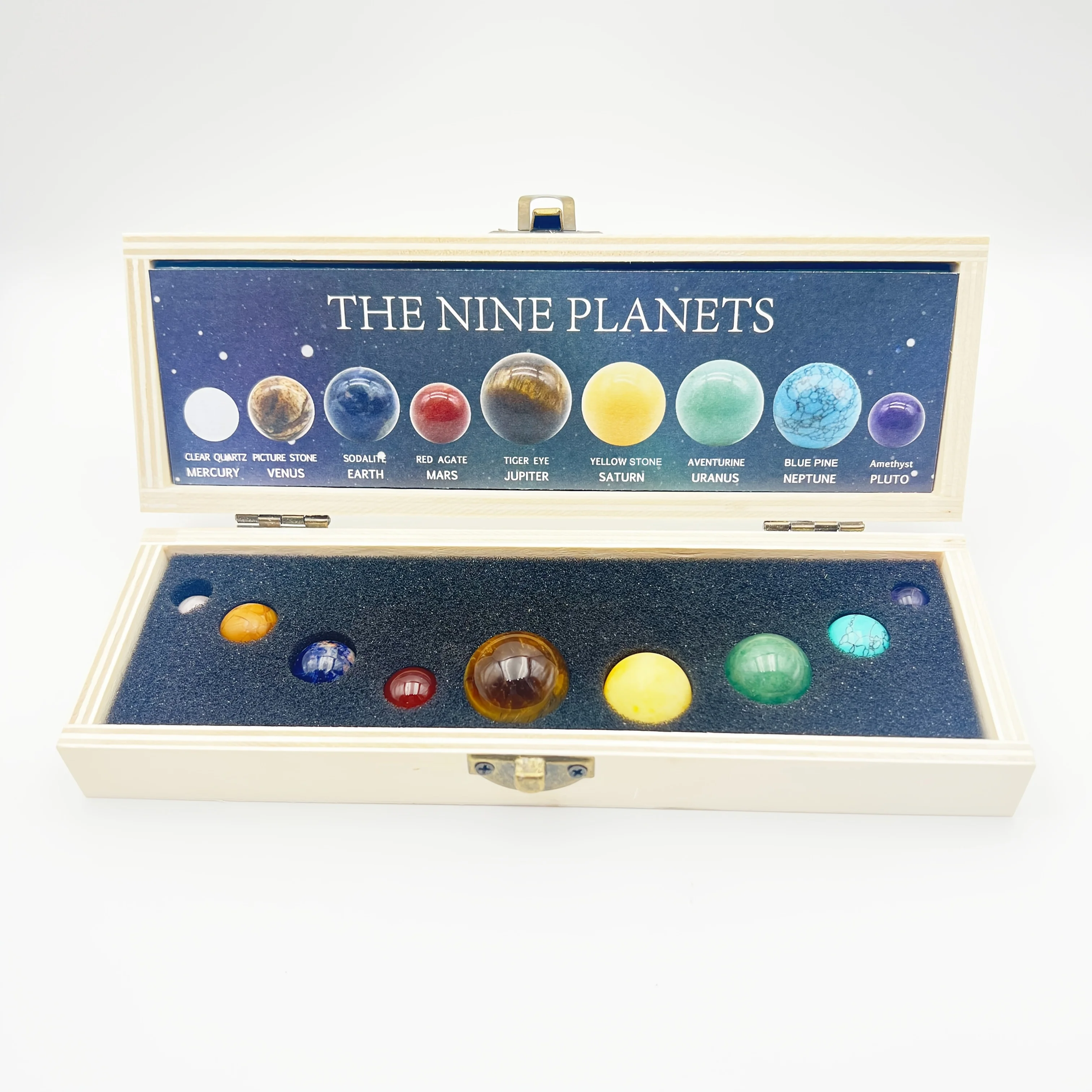 

Natural Stone Sphere Nine Planets Wooden Box Set, Natural Stone Specimen Solar System Planets Gift Set, Perfect Gift