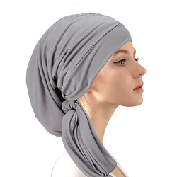 Trendy Crystal Hemp Women's Hijab Solid Color Muslim Ladies Turban Bonnet Long Tail Head Wrap Head Scarf Indian Hats