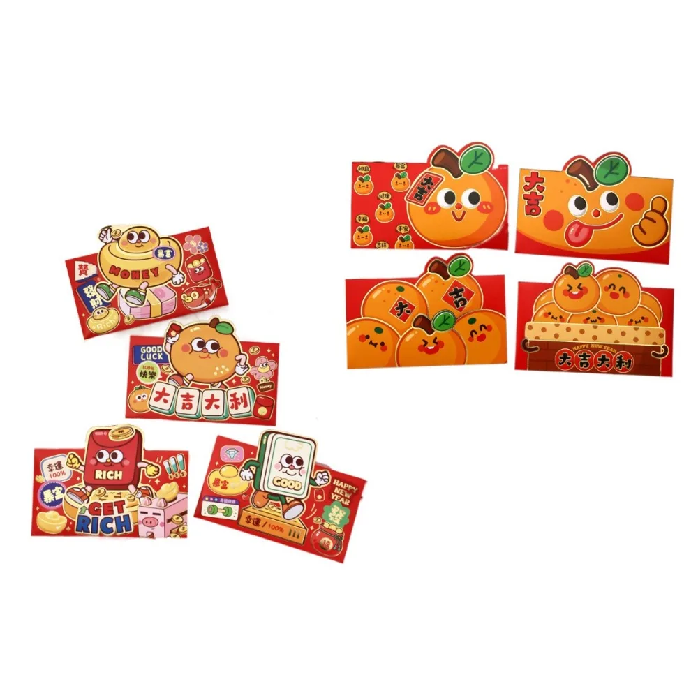

8Pcs Chinese 2025 Year Red Envelope Blessing Best Wishes 3D New Year Red Packet Cartoon Spring Festival Lucky Red Pockets