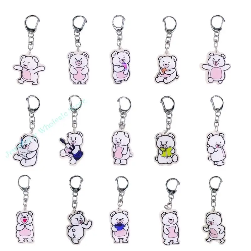 R7UF Unique Animal Keychain Beautiful Acrylic Bear Keychain Daily Use Handbag Lanyard