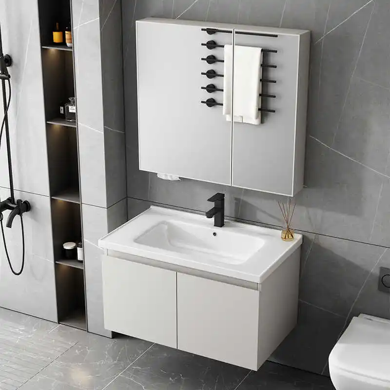 

Stainless steel bathroom cabinet ceramic integrated basin intelligent storage mirror cabinet combined bathroom washstand
