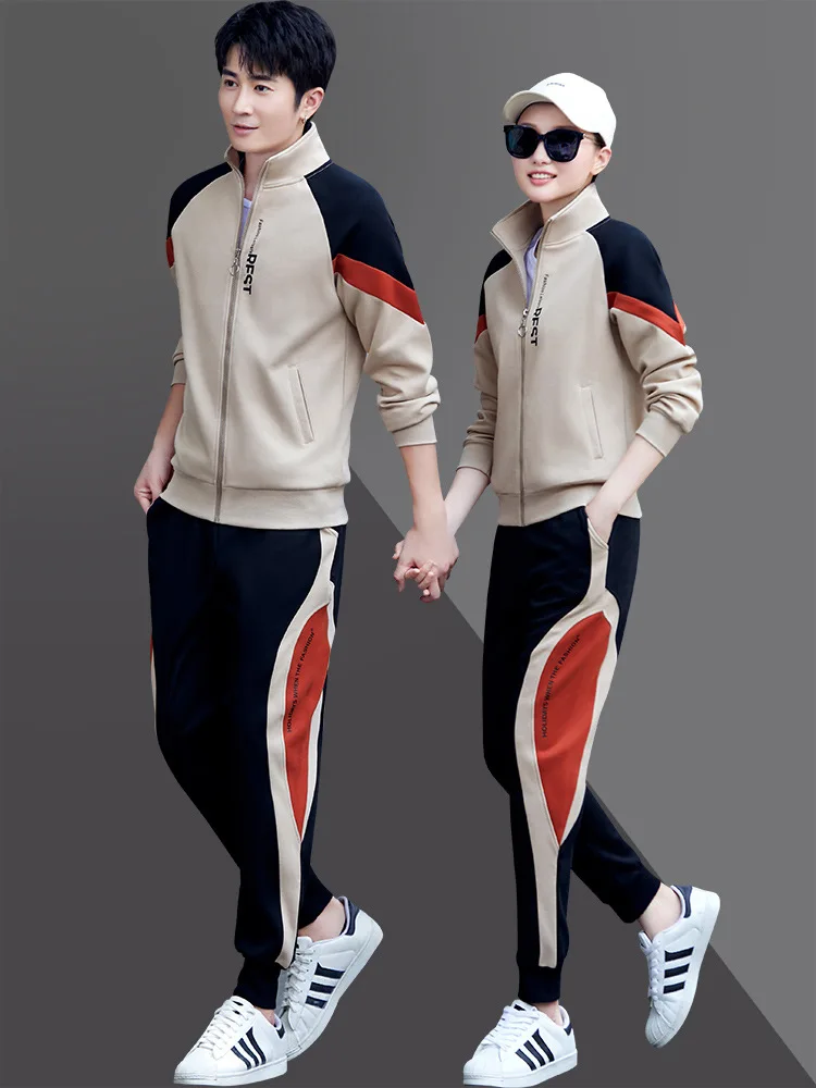 

Cotton Women Men Tracksuit Outfits Spring Long Sleeve Zip Up Jacket Sweatshirt+pant Running Jogger Workout Casual Set Sport Suit