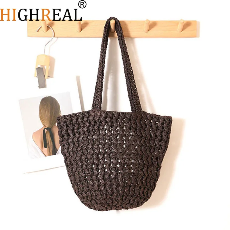 

Women's Handbag New Handmade Weaving Travel Tote Buckets Bag Large Capacity Single Shoulder Bun Mother Underarm Bag