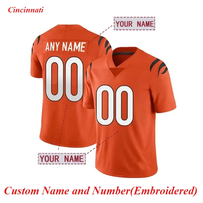 Custom Men's Cincinnati Football Jersey Embroidered Football Shirt Personnalisé Name&Number Short Sleeve Breathable DIY T-Shirt image 2