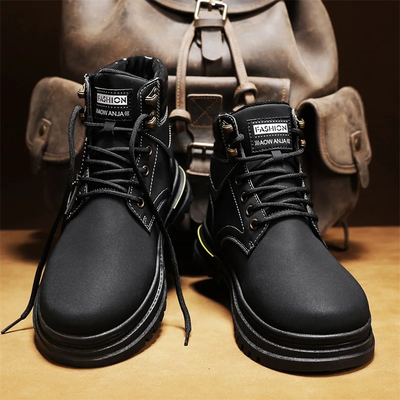 

Fashion Outdoor Sneakers Men Lace Up Non-Slip Ankle Boots for Men Classic Men High Top Boots High Quality Yellow Leather Boots