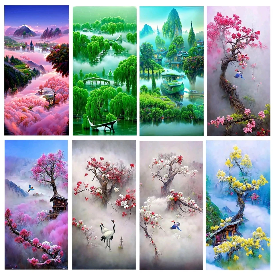 5D DIY Diamond Painting Kits Chinese Mountains, rivers and lakes Full Drill Diamond Embroidery Mosaic Landscape Painting X968