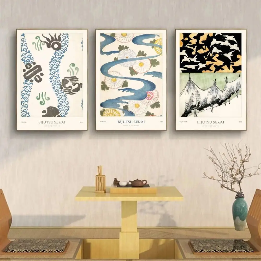 Vintage Japanese Woodblock Poster Floral Wave Landscape Wall Art for Living Room Tea Room Studio Decor Unframed Print