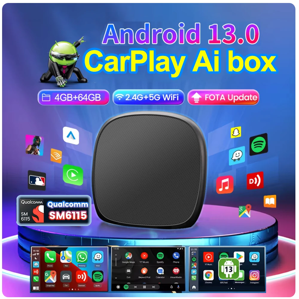 Smart CarPlay Ai Box Android 13 Support Netflix YouTube Split Screen Wireless Android Auto & CarPlay Smart TV Box