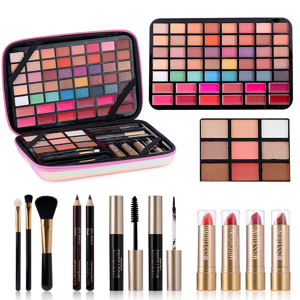 Multifunctional All-in-One Makeup Palette Blush Eyeshadow Lip Gloss Highlighter Lipstick Long Lasting Portable Daily Cosmetics