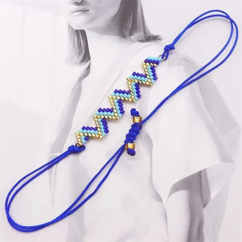Bohemia Devil's Eye Tunable Bracelet Set Hand-Knitted Geometry Wavy Tide Simple Rice Bead Versatile Bohemian Jewelry