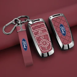 Zinc Alloy Leather Car Remote Key Case Cover Fob Shell For Ford Fusion Mondeo Mustang Edge Expedition EXplorer F-150 F-250 F-350