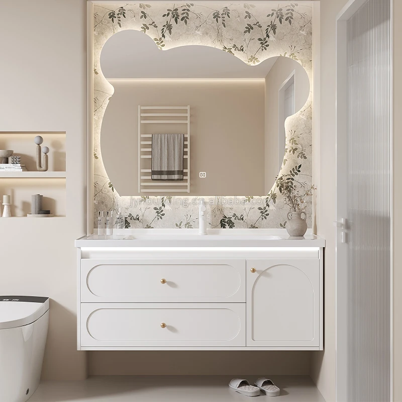 French ceramic integrated basin integrated washbasin combined bathroom cabinet lavatory vanity with teddy bear mirror