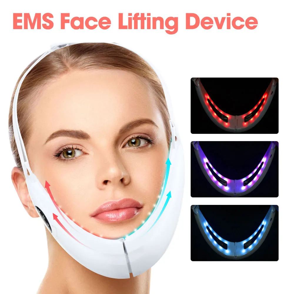 Ems dispositivo de levantamento de rosto aquecimento vibração massagem led luz linhas finas queixo duplo v-line up beleza facial instrumento de cuidados com a pele