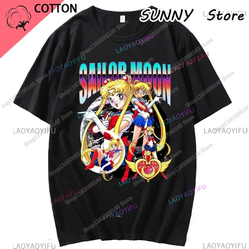 Streetwear Black T-Shirt Japanese Anime Sailor -Moon Vintage T Shirt Summer Harajuku MDE Tshirt Short Sleeve Tops