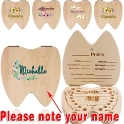 Customized Name Wooden Keepsake Box For Milk Teeth Umbilical Cord Lanugo Collection Organizer Deciduous Tooth Holder Heirloom