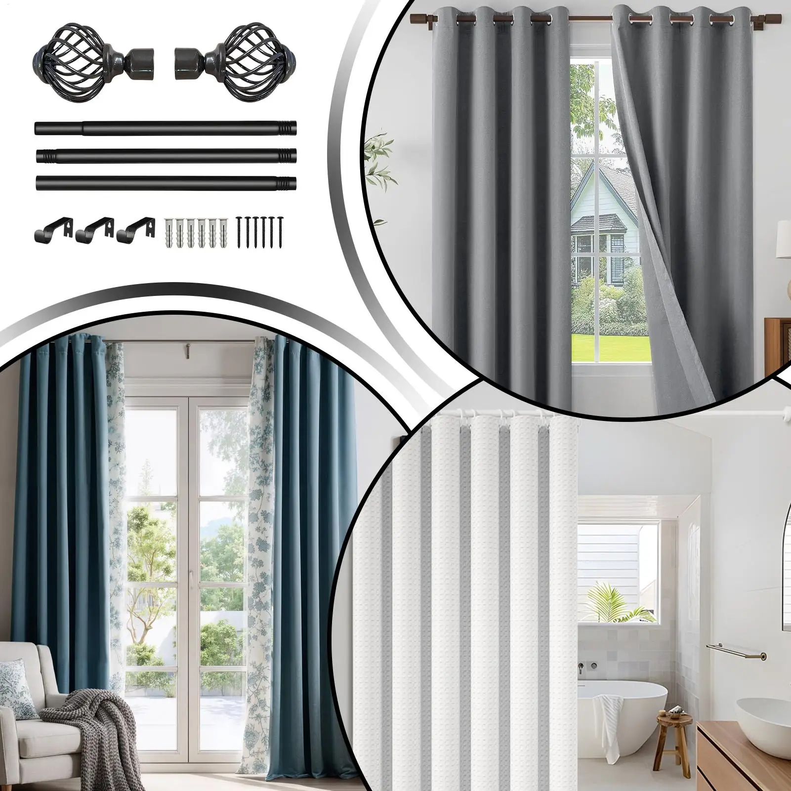 

Curtains Poles Adjustable 30-90 Inch Drapery Pole With Finials Extendable Curtains Rod For Window For Bedroom Living Room