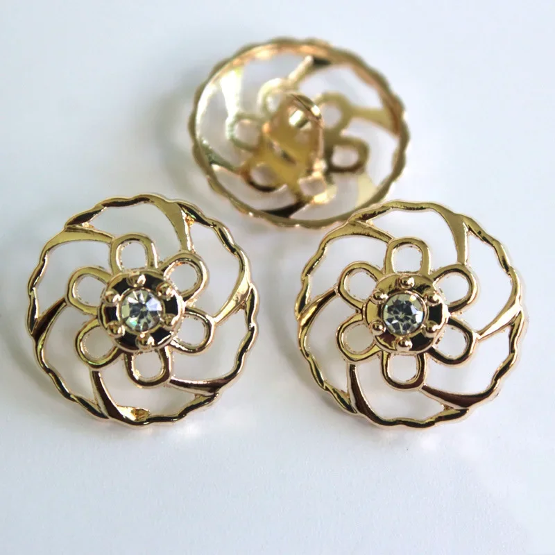 10PCS Fashion One-Hole Metal Buttons Sewing-On Flower Hollow Out Buttons for Clothes Craft Diy Decoration Rhinestone Button