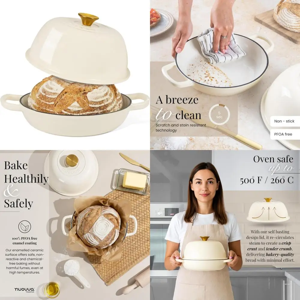 

Cast Iron Dutch Oven for Sourdough Bread Baking - Enamelled Iron Pot for Authentic Bread - Dark Blue, 6 Quart