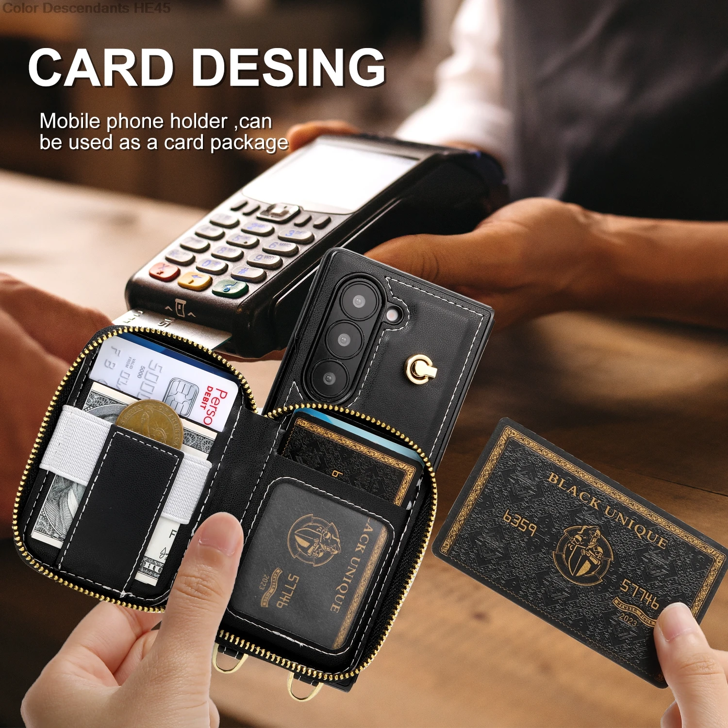 fashion zipper Purse for Samsung Galaxy flod 6  Card Holder Plaid zipper for Samsung Galaxy flod 6 folding mobile phone Card