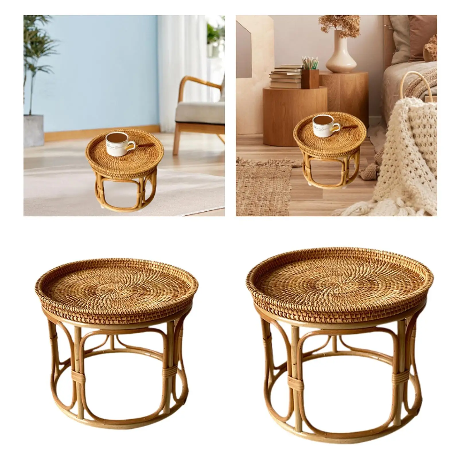 Rattan Side Table Home Decor Ornament NightStand for Farmhouse Proch Balcony