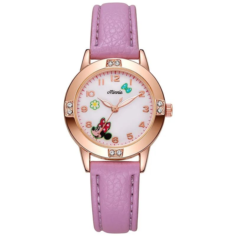 Disney Cute Minnie Girls Children's Watch Quartz Watch Cartoon Dial PU Leather Fashion Strap Children's Student Watch Gift view 3