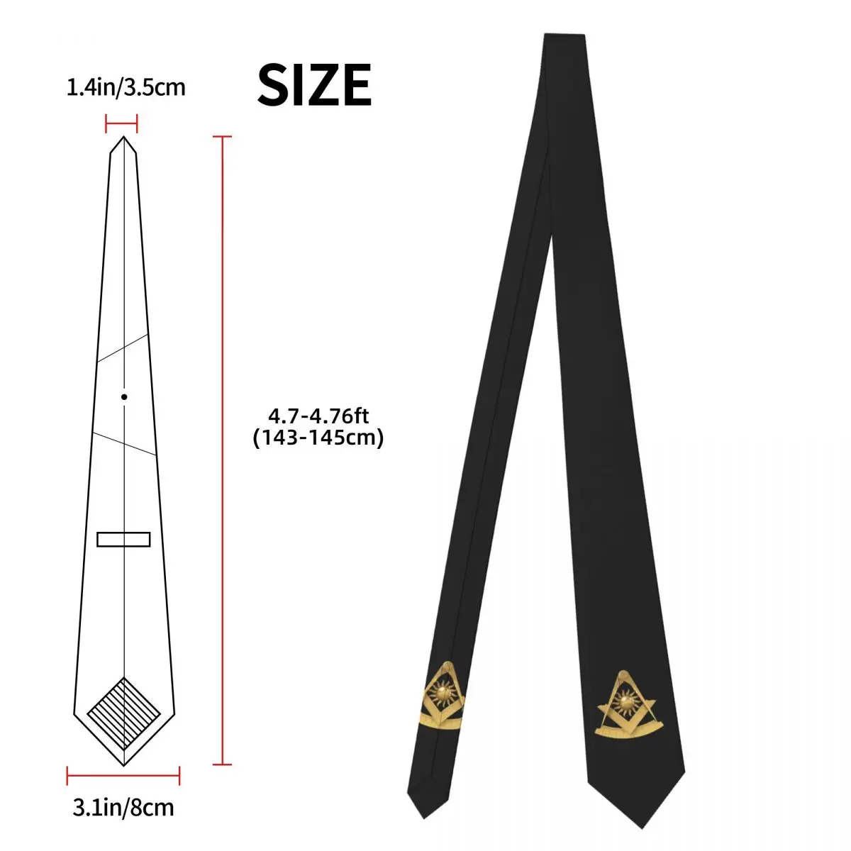 Freemason Gold Square Compass Necktie for Men Silk Polyester 8 cm Neck Ties Wedding Business Tie Casual Gravatas