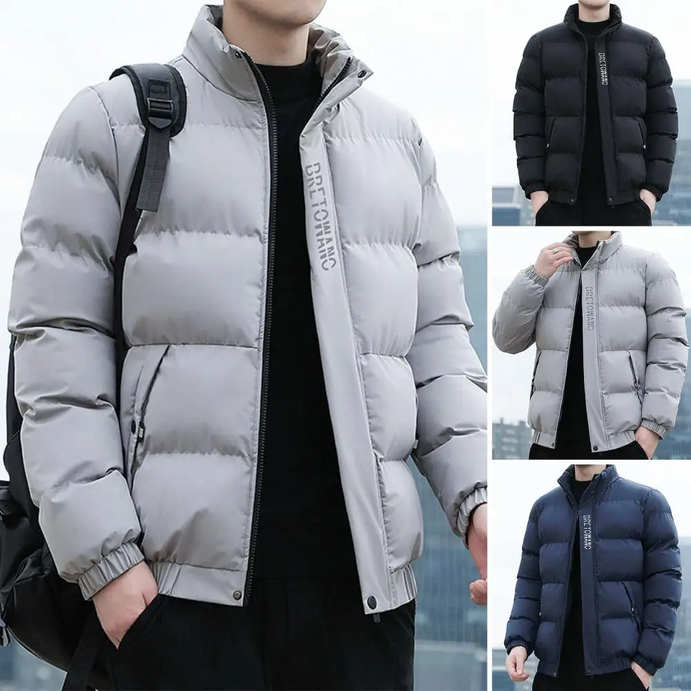 Stylish Cotton Coat Cotton Coat for Men Stylish Winter Men's Cotton Jacket Windproof Design Pocketed Lapel Collar Short Casual