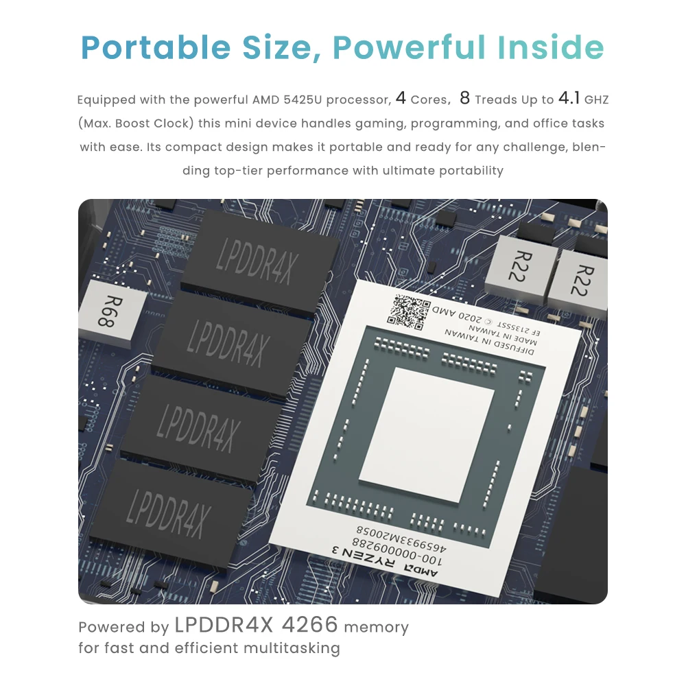 Genmachine كمبيوتر صغير AMD Ryzen 3 5425U 4.1Ghz 15W Windows 11 Super Mini LPDDR4X 4266Mhz سطح المكتب لتقوم بها بنفسك كمبيوتر ألعاب WiFi6E BT5.2 #6
