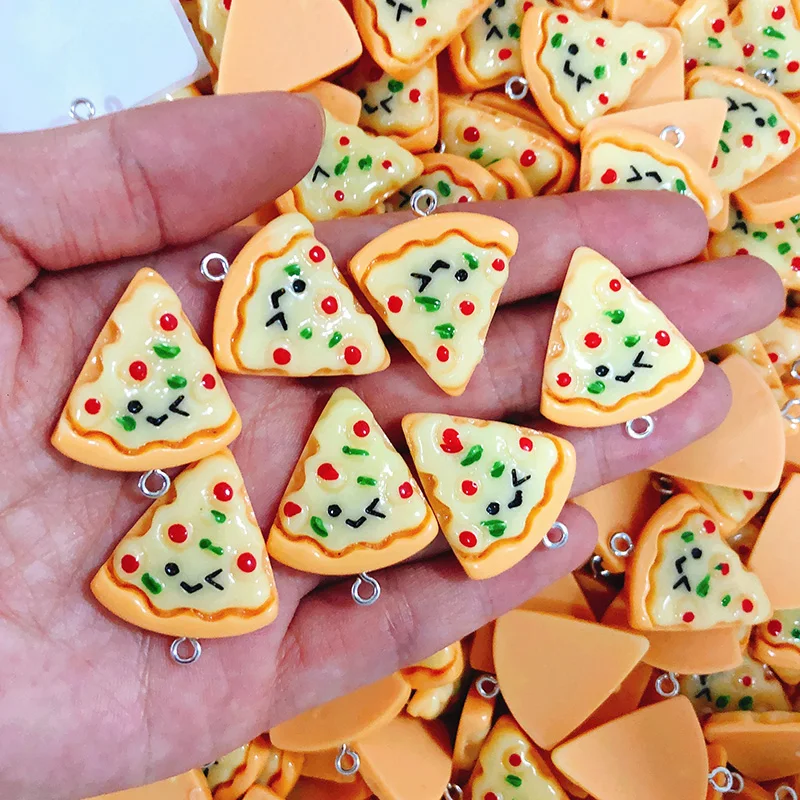 100pcs/Pack Bulk Wholesale Cheese Pizza Resin Charms Kawaii Triangle Vegetable Pizza Pendant For Earring Diy Jewelry Make