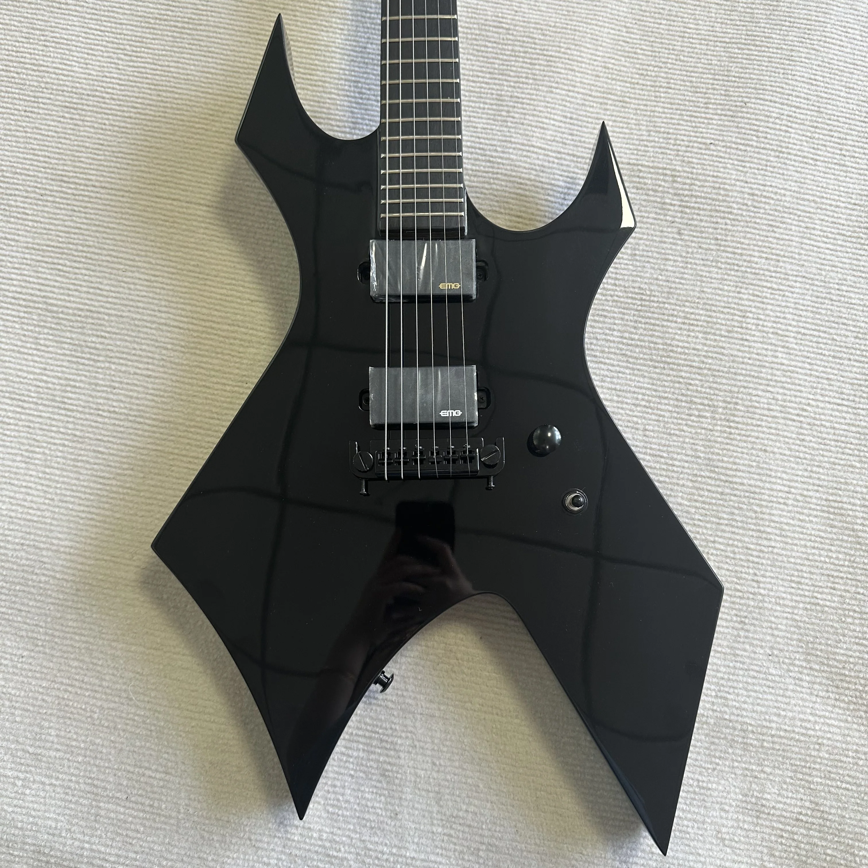In Stock Warlock BC Style Electric Guitar Gloss Solid Black Finish Solid Wood Body 6 String Floyd Rose Tremolo Free Shipping