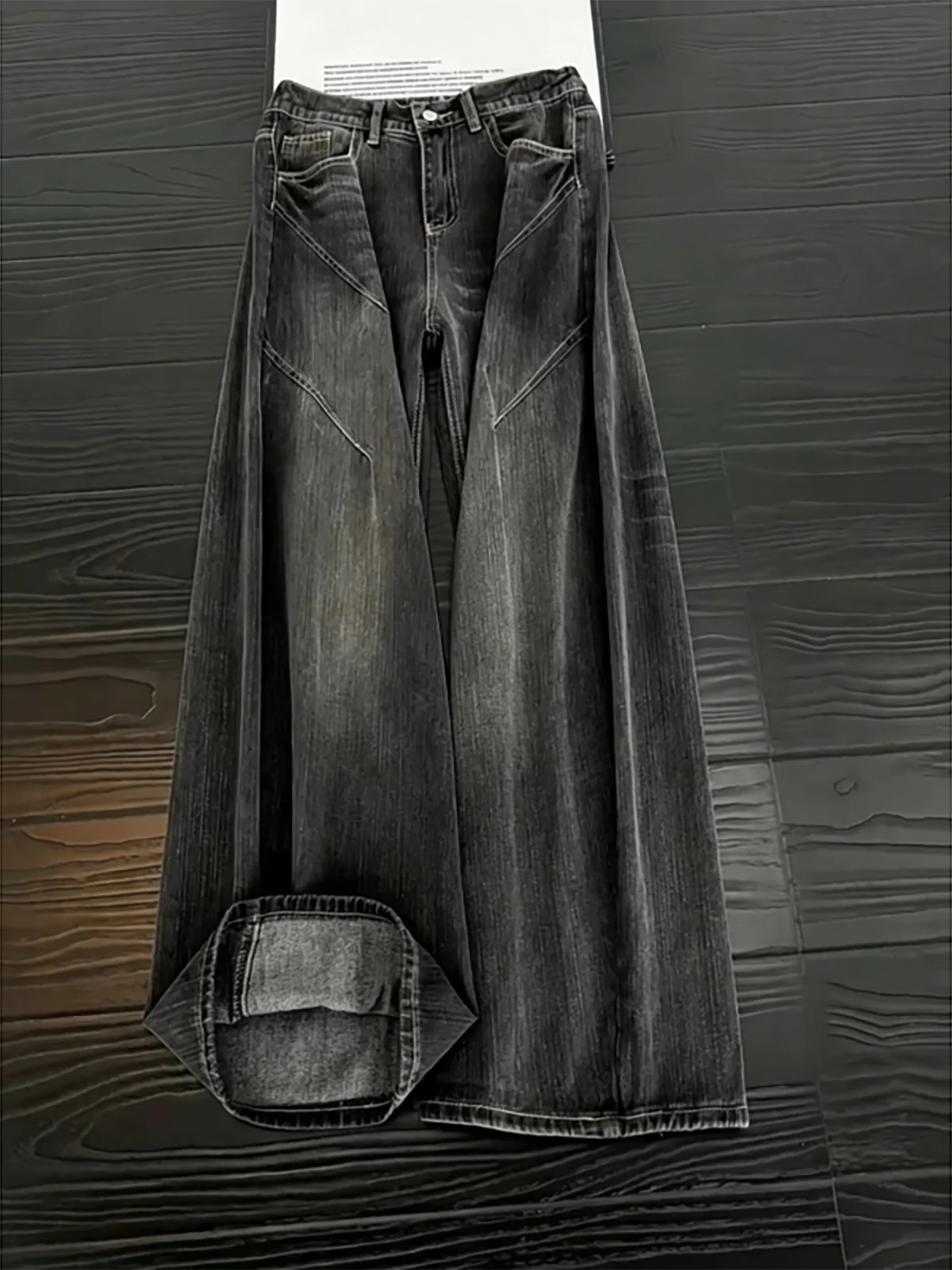 Retro American Bamboo Pattern Men's Jeans Straight Leg Patchwork Washed Autumn Cleanfit Long Pants Youth Trend Daily Wear
