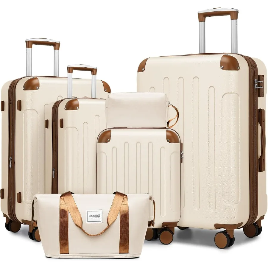 Luggage Sets 6 Pcs Expandable Suitcases Set, Cream/Brown