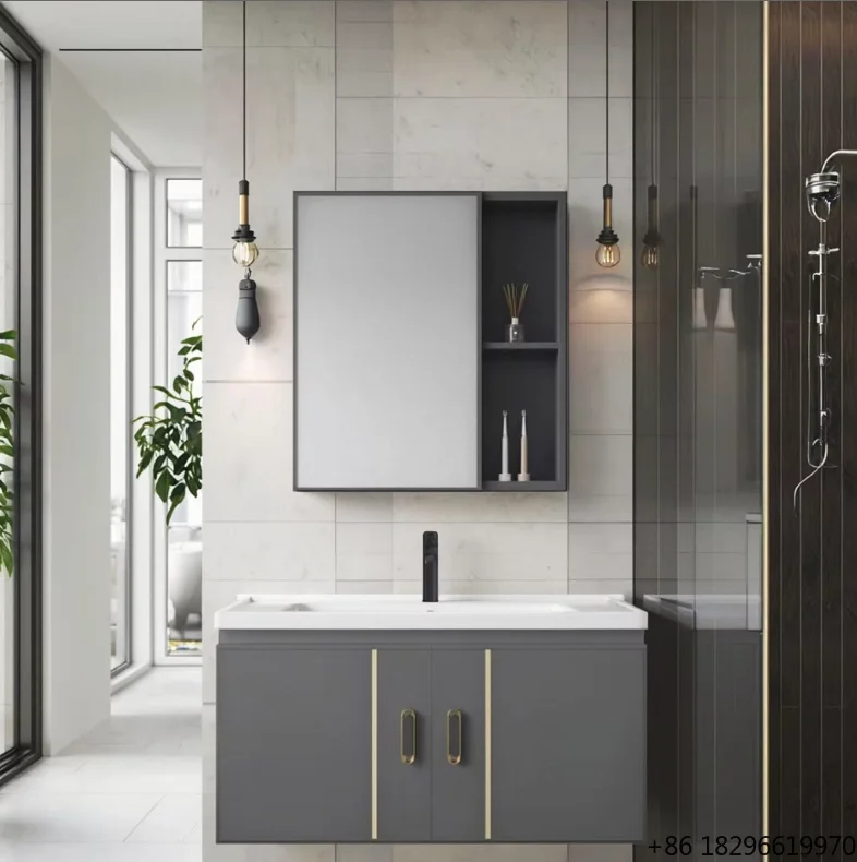 Modern Bathroom Washbasin Cabinet With Integrated Mirror Wall Mounted Water Resistant Vanity For Apartment Home Hotel Use