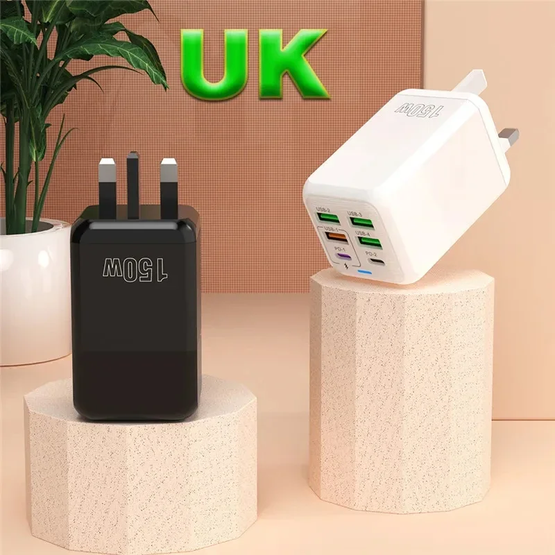 150W 6 Ports PD QC 3.0 USB C Quick Charger Wall Adapter Super Fast Charging For iPhone Samsung iPad Xiaomi Huawei Oneplus OPPO