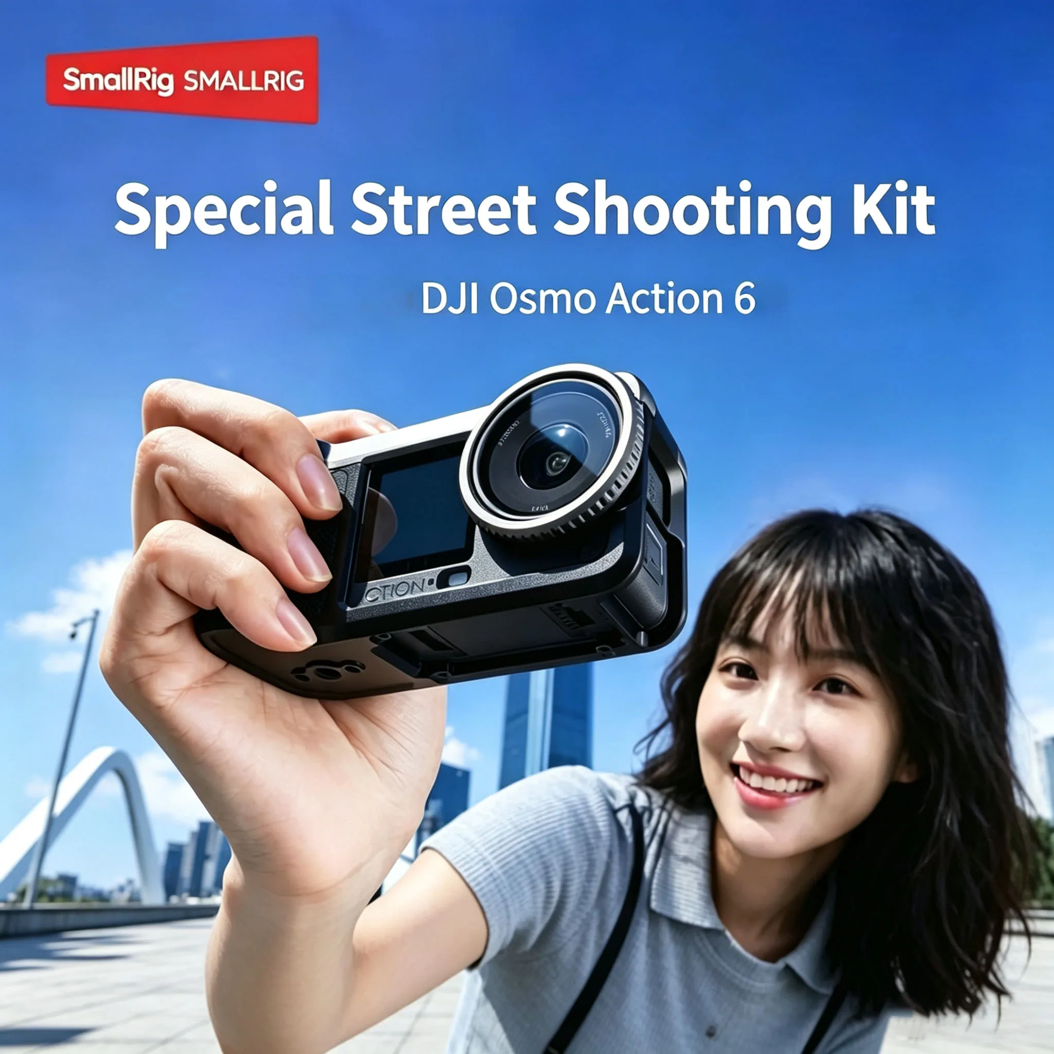 SmallRig 5891 낙하 방지 카메라 케이지 핸드 그립 키트 DJI OSMO Action 6 스트리트 사진용 어깨끈이 있는 보호 프레임