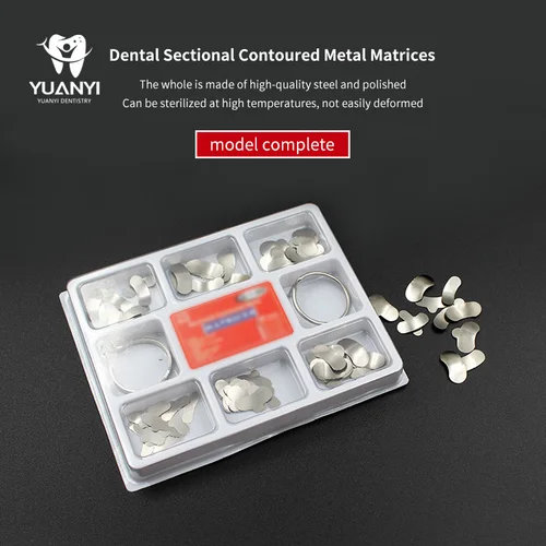 Imagen 1 del producto 100 Uds. Matrices seccionales dentales sistema contorneado de matriz Metal odontología resina sujeción anillo de separación herramienta Dental Autoclavable