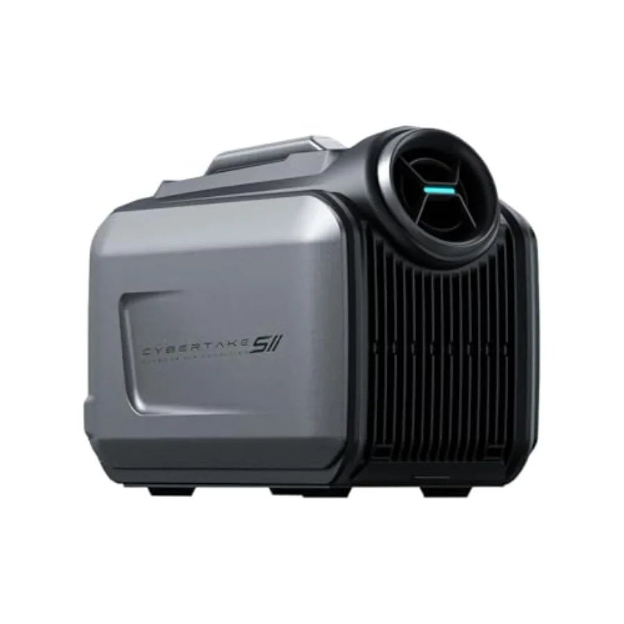 Portable camping air conditioner for tent/RV use, aluminum housing, white, 5100 BTU cooling/6100 BTU heating, 8-hour runtime pe