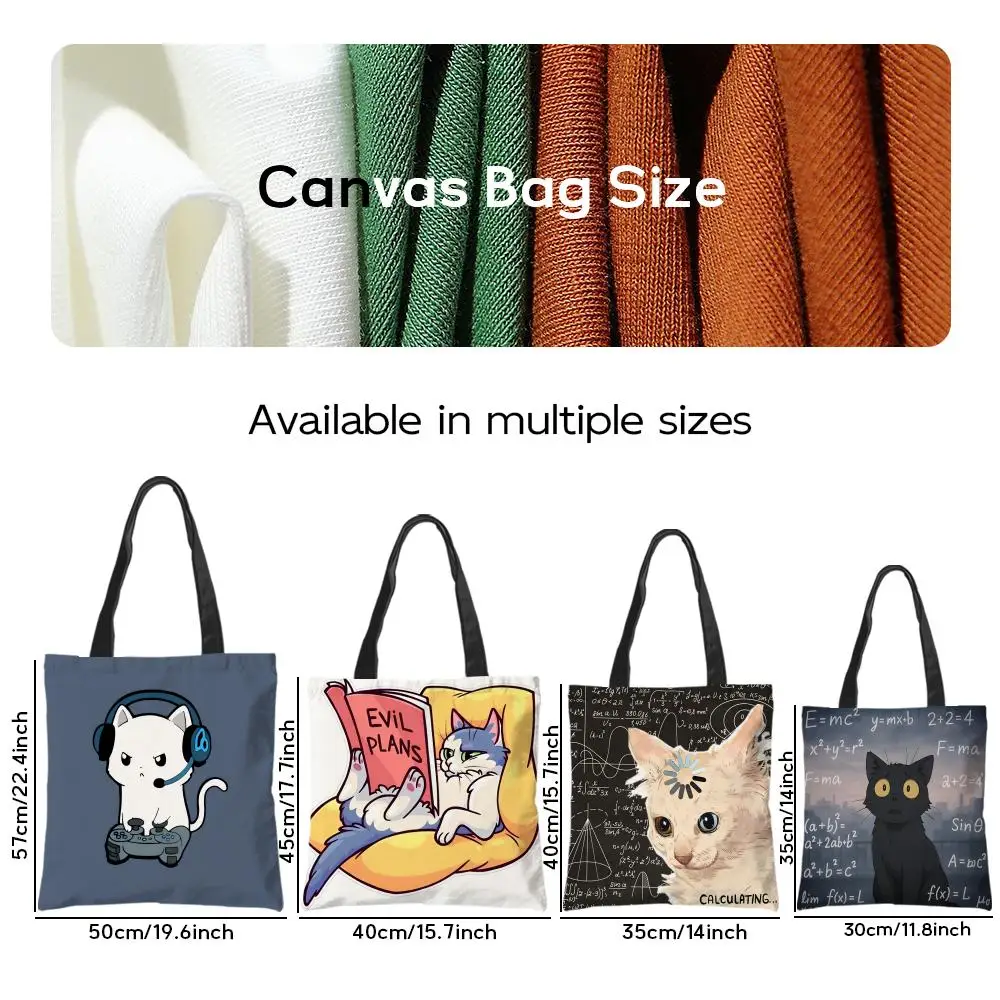 Storage Bags Shopping Grocery Reusable School Girl Gift Tote Bag for Women Aesthetic Funny cat thinking network pattern