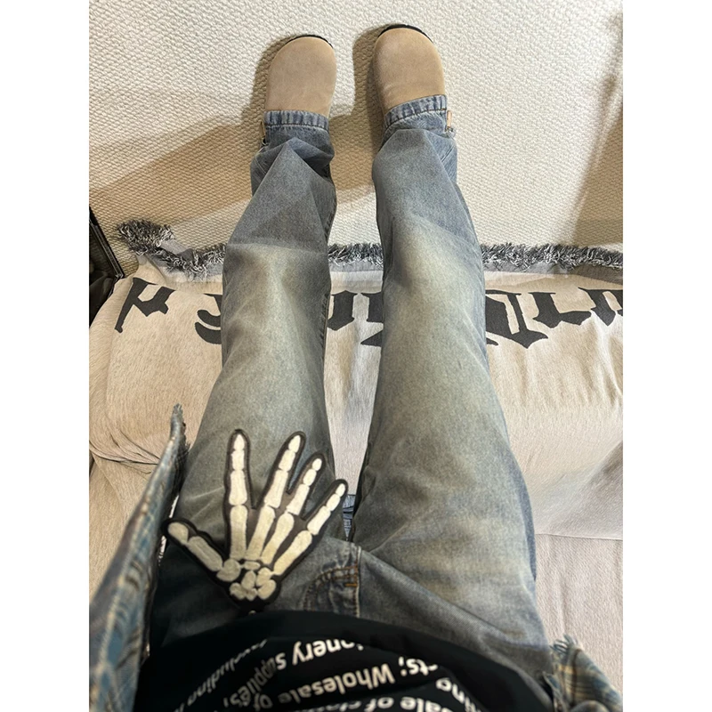 

Waed Blue Men's Jeans Straight American High Street Vibe Loose Fit Long Trousers Autumn Faion Trend Youth Jeans